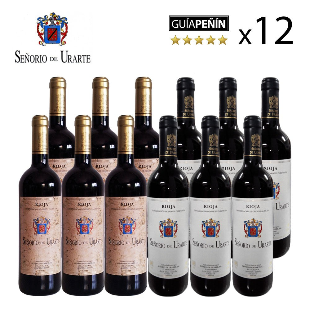 Caja Mixta de 10 x Vino Tinto Joven y 2 x Crianza Señorío de Urarte" D.O. Rioja - 12 Botellas"